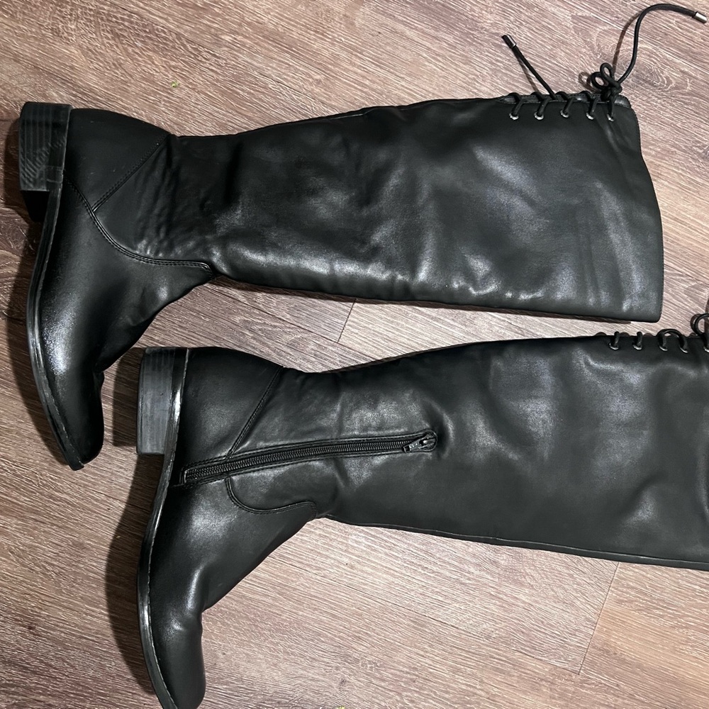 Aldo Black Lace-Up Heeled Boots
